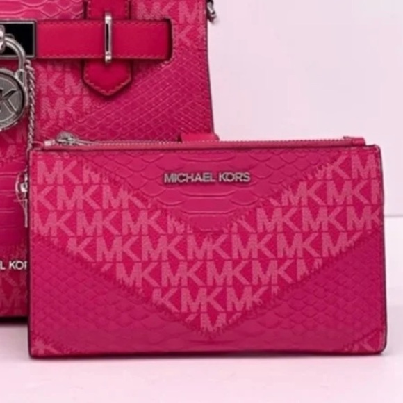 Michael Kors Jet Set travel double zip wristlet, wallet, clutch Electric Pink - Picture 5 of 6